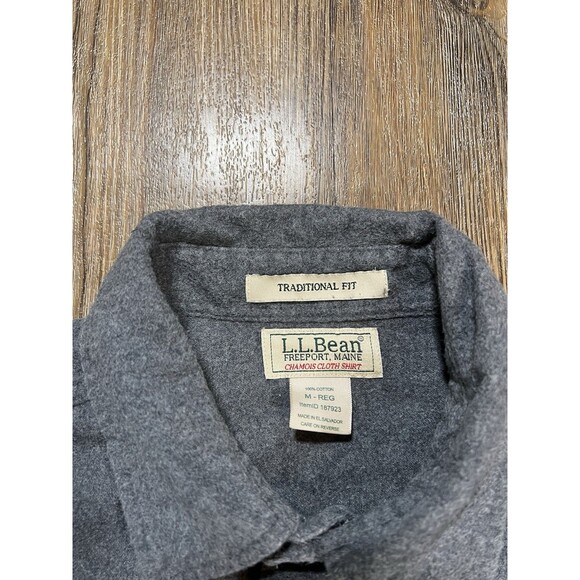 LL Bean Chamois Cloth Button Up Shirt Gray 100% Cotton Flannel Men's Medium - Picture 3 of 6